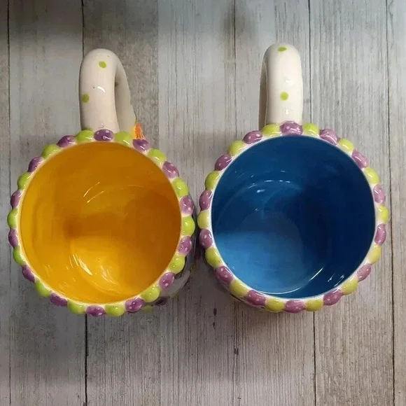 Essentials by Home Set of  2 Easter Floral Rabbit Large Coffee Mugs Whimsical - Picture 2 of 6